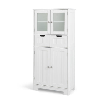 Freestanding Bathroom Cabinet with Glass Doors, 60x30x128 cm, White