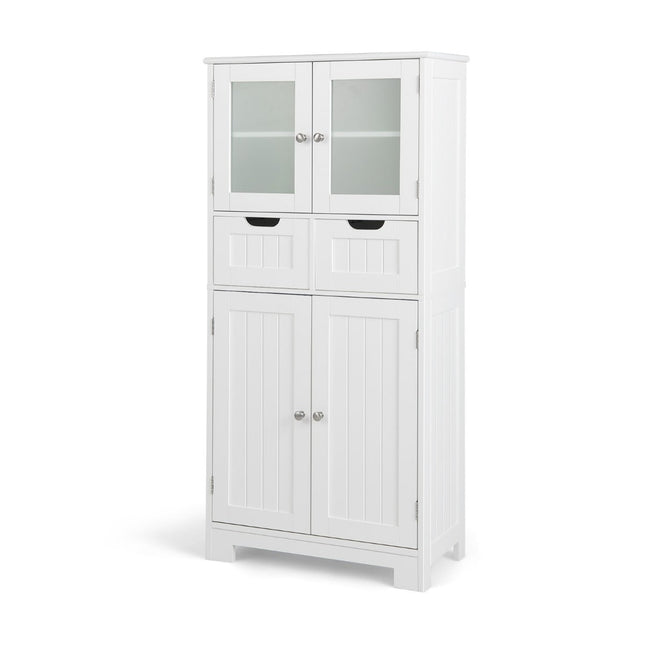 Freestanding Bathroom Cabinet with Glass Doors, 60x30x128 cm, White