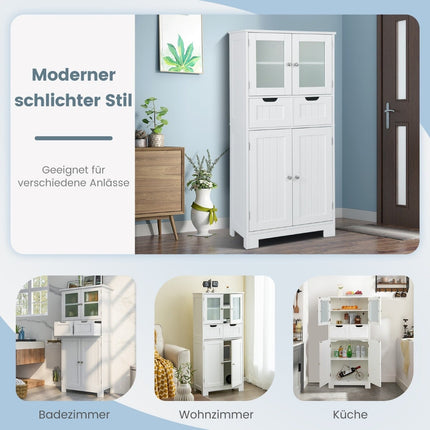 Freestanding Bathroom Cabinet with Glass Doors, 60x30x128 cm, White