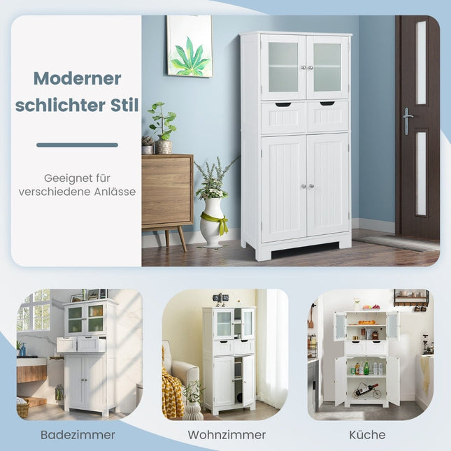 Freestanding Bathroom Cabinet with Glass Doors, 60x30x128 cm, White