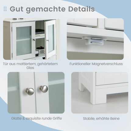 Freestanding Bathroom Cabinet with Glass Doors, 60x30x128 cm, White