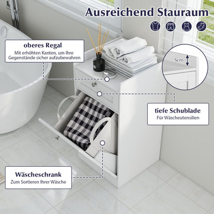 Freestanding Bathroom Laundry Cabinet with Tilt-Out Hamper