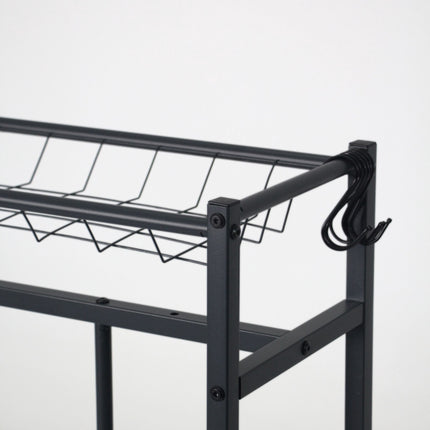 Freestanding Bike Rack – Adjustable Slots, Basket, 6 Hooks