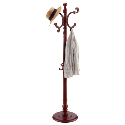Freestanding Birch Wood Coat Rack Stand, 11 Hooks, Weighted Base