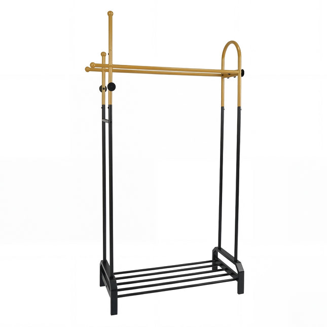 Freestanding Clothes Rack with Double Rods and Hooks