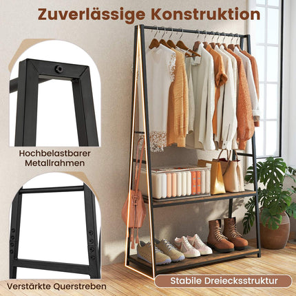 Freestanding Clothes Rack with Shelves & Sturdy Rod