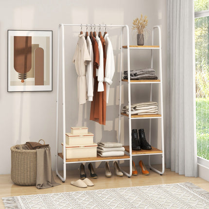 Freestanding Clothing Rack with 5-Tier Shelves, White
