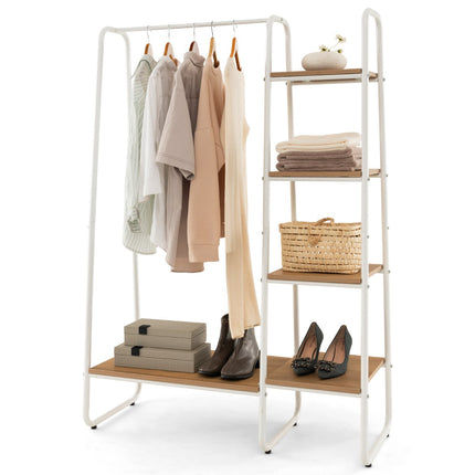 Freestanding Clothing Rack with 5-Tier Shelves, White