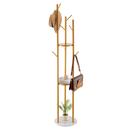 Freestanding Coat Rack, 9 Hooks, Quartz Stone Base