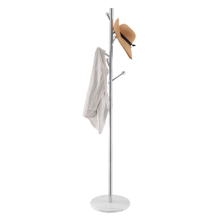 Freestanding Coat Rack, Marble Base, 8 Hooks