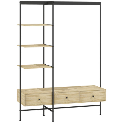 Freestanding Coat Rack with Drawers, Shelves, Hanging Rail