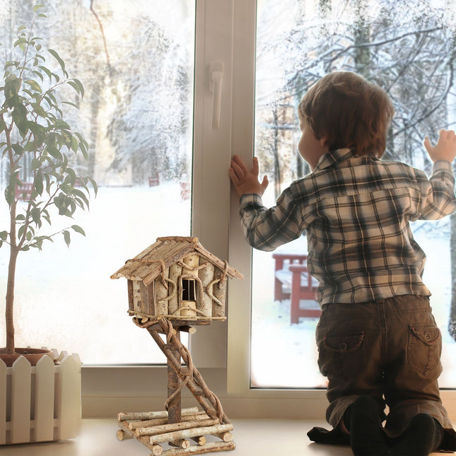 Freestanding Decorative Bird House – Rustic Wood Design