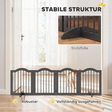 Freestanding Dog Gate, Foldable, 4 Panels, 208x29.5x61 cm, Black