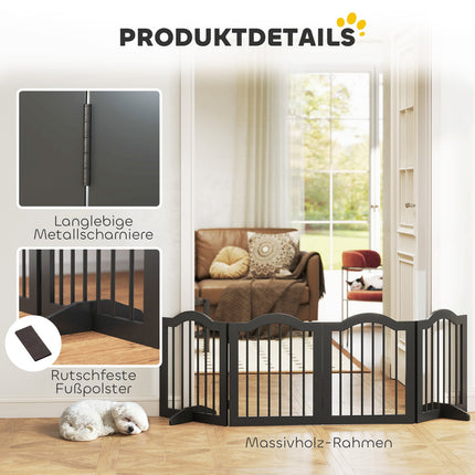 Freestanding Dog Gate, Foldable, 4 Panels, 208x29.5x61 cm, Black