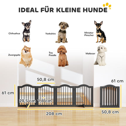 Freestanding Dog Gate, Foldable, 4 Panels, 208x29.5x61 cm, Black