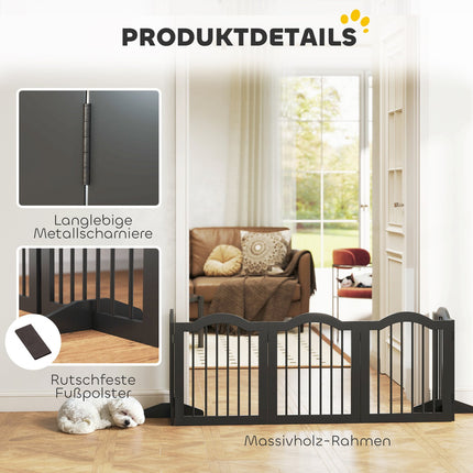 Freestanding Dog Gate, Foldable, 5 Panels, Black, 261.5x29.5x61 cm