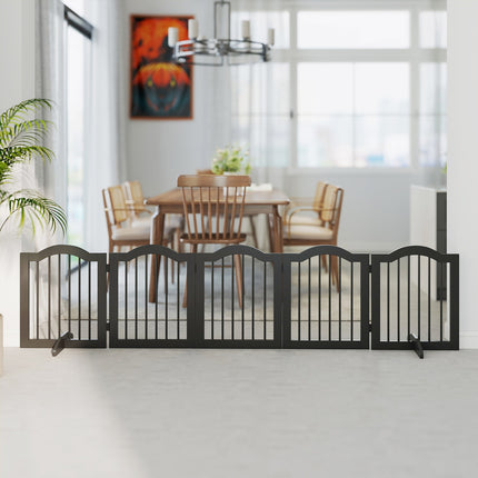 Freestanding Dog Gate, Foldable, 5 Panels, Black, 261.5x29.5x61 cm