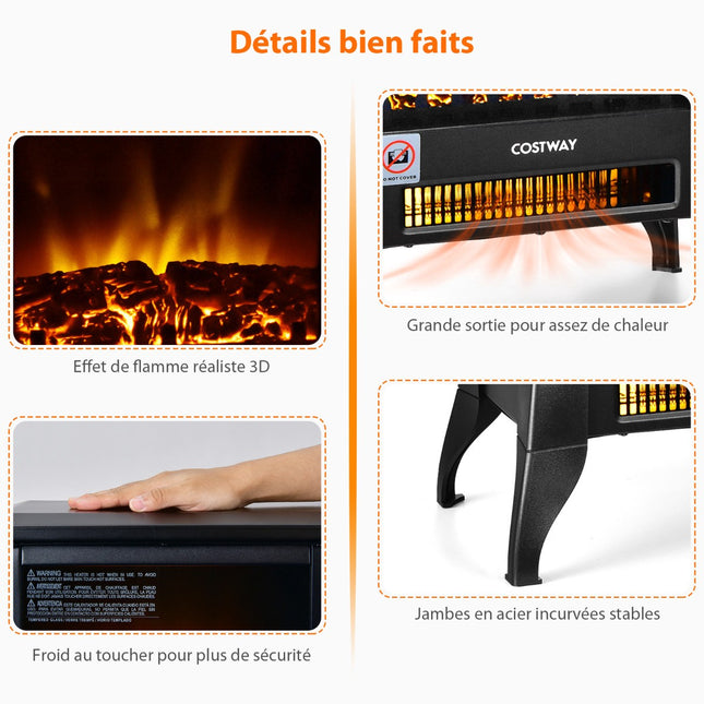Freestanding Electric Fireplace Heater 1400W, Flame Effect