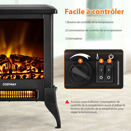 Freestanding Electric Fireplace Heater 1400W, Flame Effect