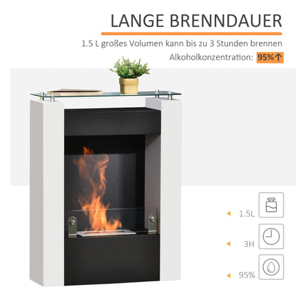 Freestanding Ethanol Fireplace, 1.5L, White/Black