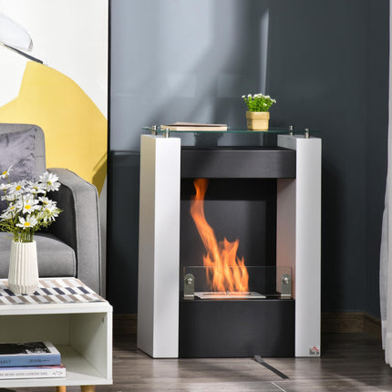 Freestanding Ethanol Fireplace, 1.5L, White/Black