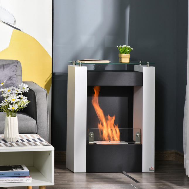 Freestanding Ethanol Fireplace, 1.5L, White/Black
