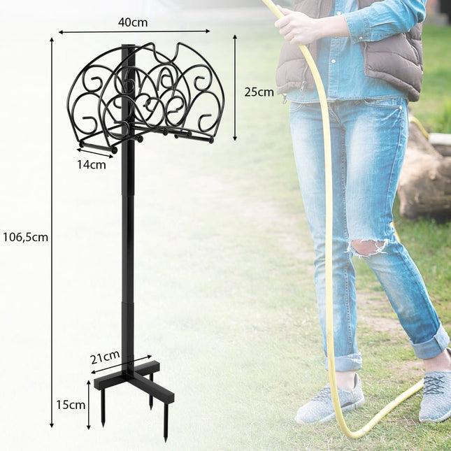 Freestanding Garden Hose Holder, Metal, Black, 45m Capacity