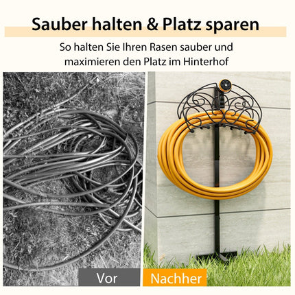 Freestanding Garden Hose Holder, Metal, Black, 45m Capacity