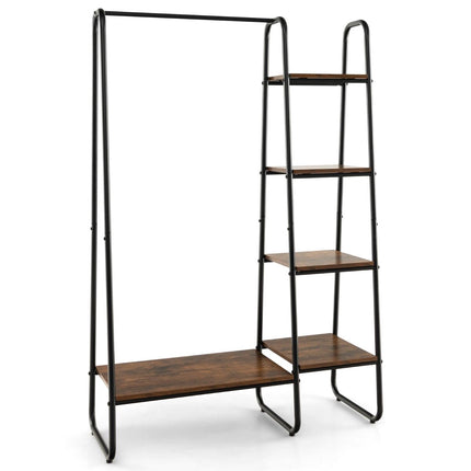 Freestanding Garment Rack with 5-Tier Shelves, Hanging Rod, Rustic Brown/Black
