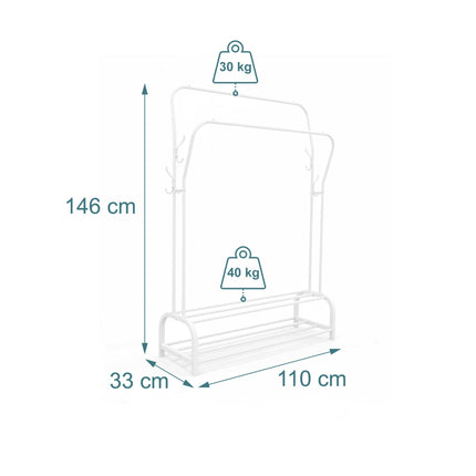 Freestanding Iron Clothes Rack with 2 Rails & Shelves