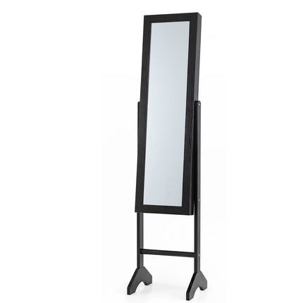 Freestanding Jewelry Armoire with Mirror, Velvet Lining, Black