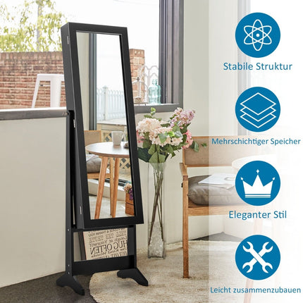 Freestanding Jewelry Cabinet with Full-Length Mirror, Black