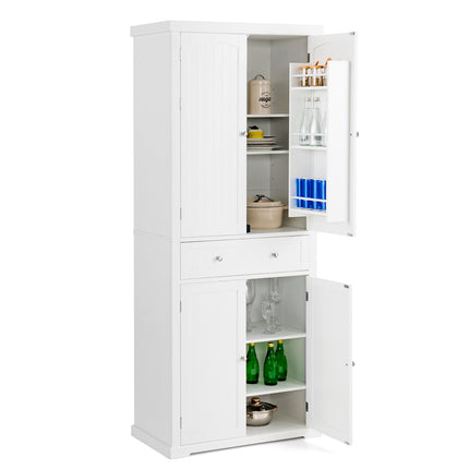 Freestanding Kitchen Pantry Cabinet, 72 Inch, 4 Door, Drawer