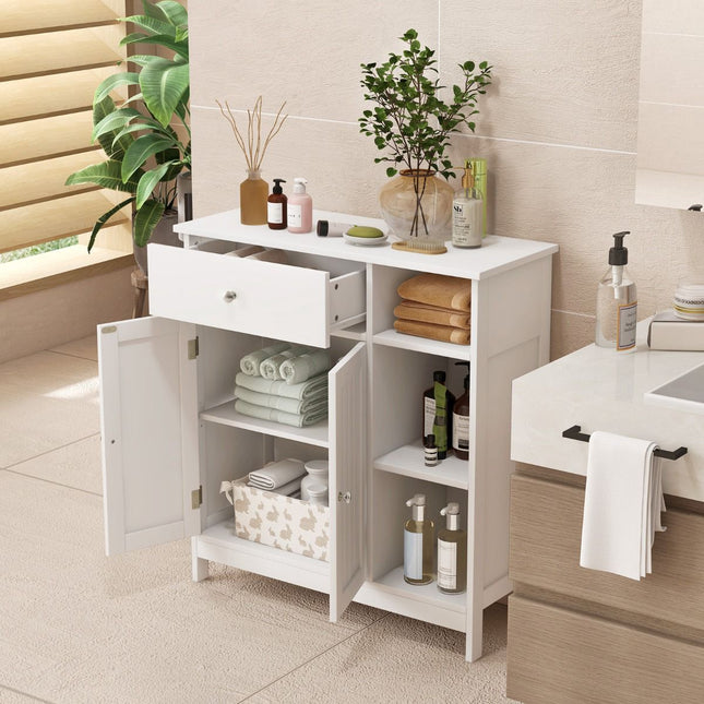 Freestanding Kitchen Storage Cabinet With Drawer, White