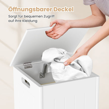 Freestanding Laundry Cabinet with Lid and Bag, White