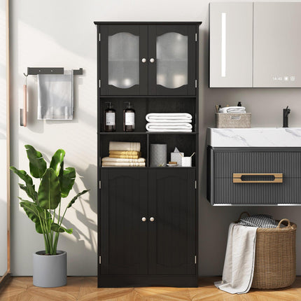 Freestanding Linen Bathroom Cabinet, Black, 58.5 Inch