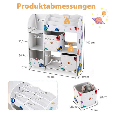 Freestanding Nursery Cabinet 3 Tier Nursery Shelf Toy Organizer for Toddlers Asteroids White