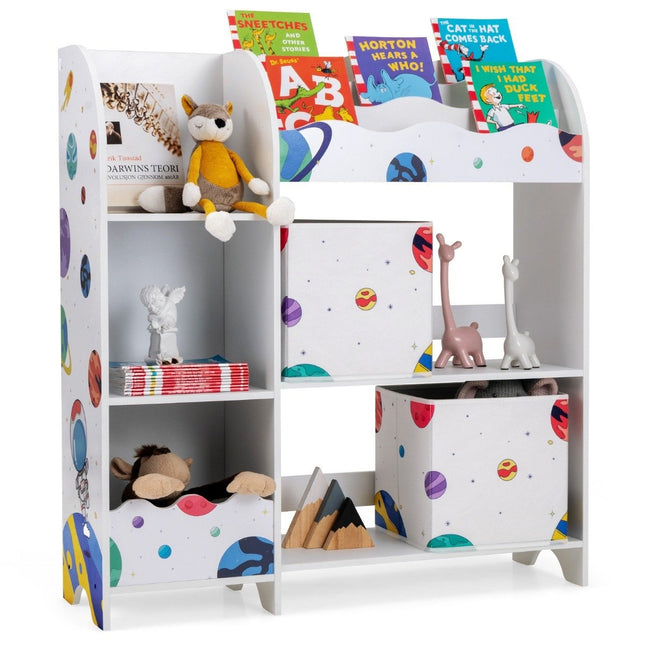 Freestanding Nursery Cabinet 3 Tier Nursery Shelf Toy Organizer for Toddlers Asteroids White