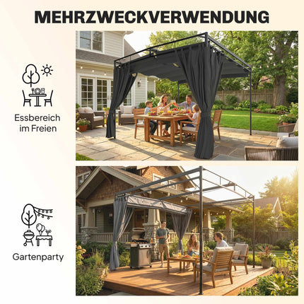 Freestanding Pergola 3x3m with Adjustable Canopy and Curtains