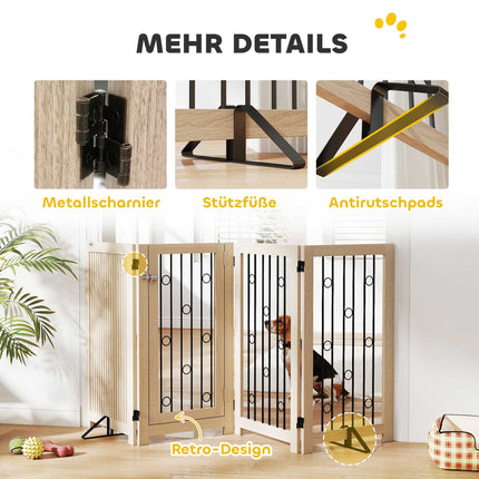 Freestanding Pet Gate with Door, 4 Panels, MDF and Steel