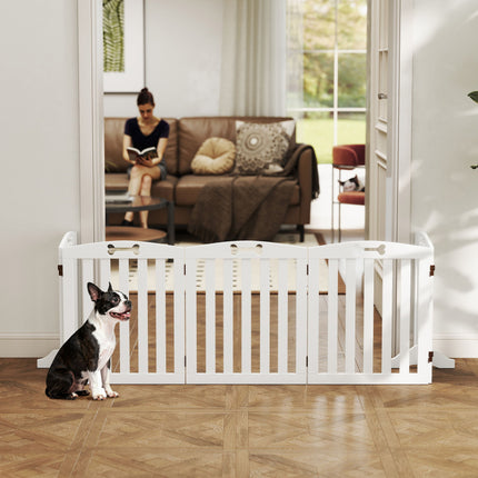 Freestanding Pet Gate with Support Feet, 258 x 30 x 61 cm, White