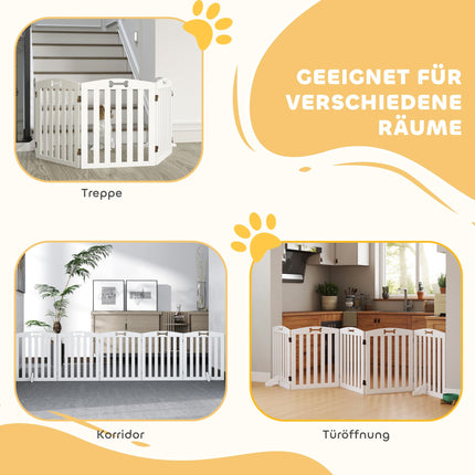 Freestanding Pet Gate with Support Feet, 258 x 30 x 61 cm, White