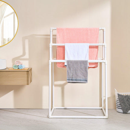 Freestanding Pool Towel Rack, 8-Bar PVC Indoor/Outdoor