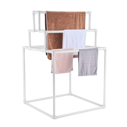 Freestanding Pool Towel Rack, 8-Bar PVC Indoor/Outdoor