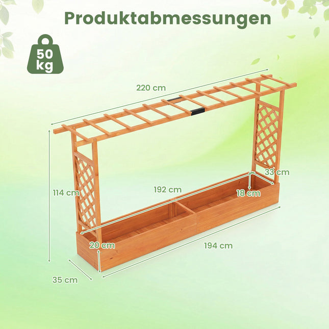 Freestanding Raised Garden Bed with Trellis, Spruce Wood, 220x35x114 cm