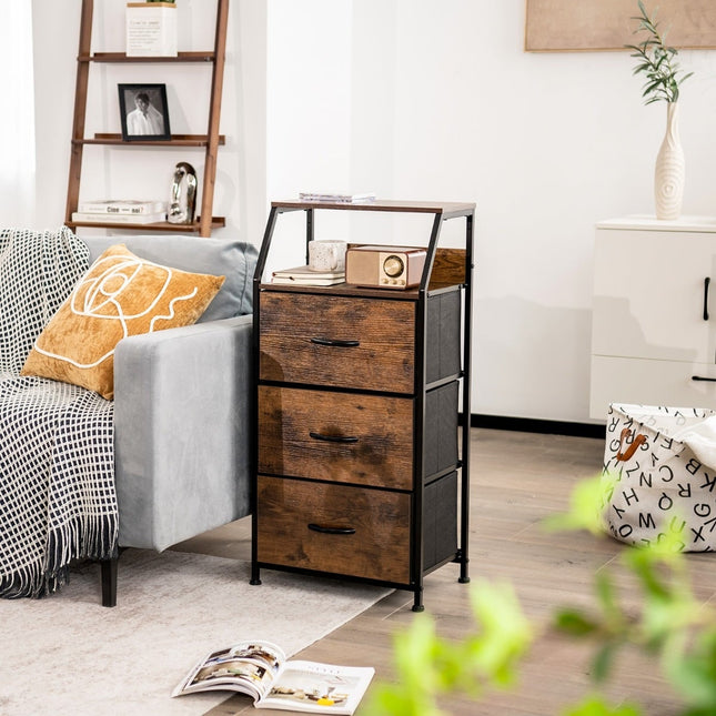 Freestanding Storage Cabinet with 3 Drawers, Rustic Brown