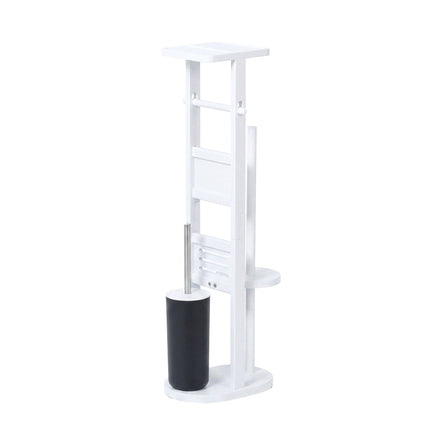 Freestanding Toilet Roll Holder with Shelf – White