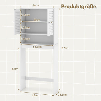 Freestanding Toilet Shelf with Double Door & Adjustable Shelves Bathroom Shelf White