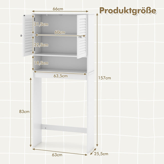 Freestanding Toilet Shelf with Double Door & Adjustable Shelves Bathroom Shelf White