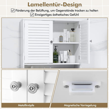Freestanding Toilet Shelf with Double Door & Adjustable Shelves Bathroom Shelf White
